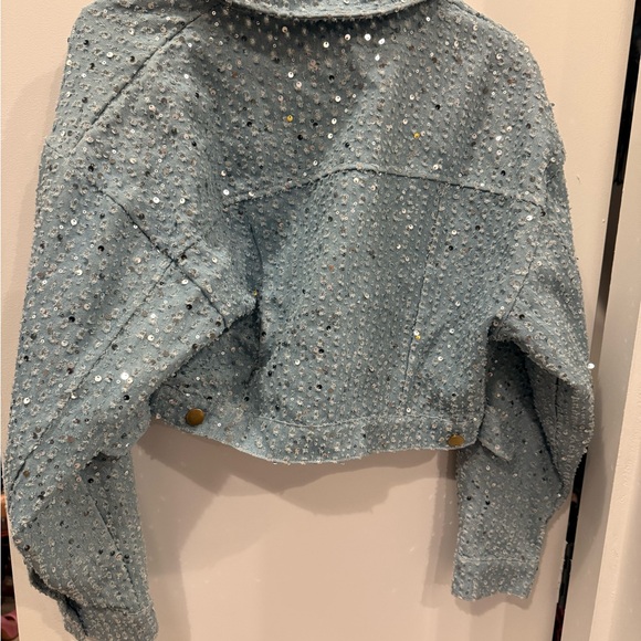 Light Blue Cropped denim Jacket sequins - Picture 3 of 3